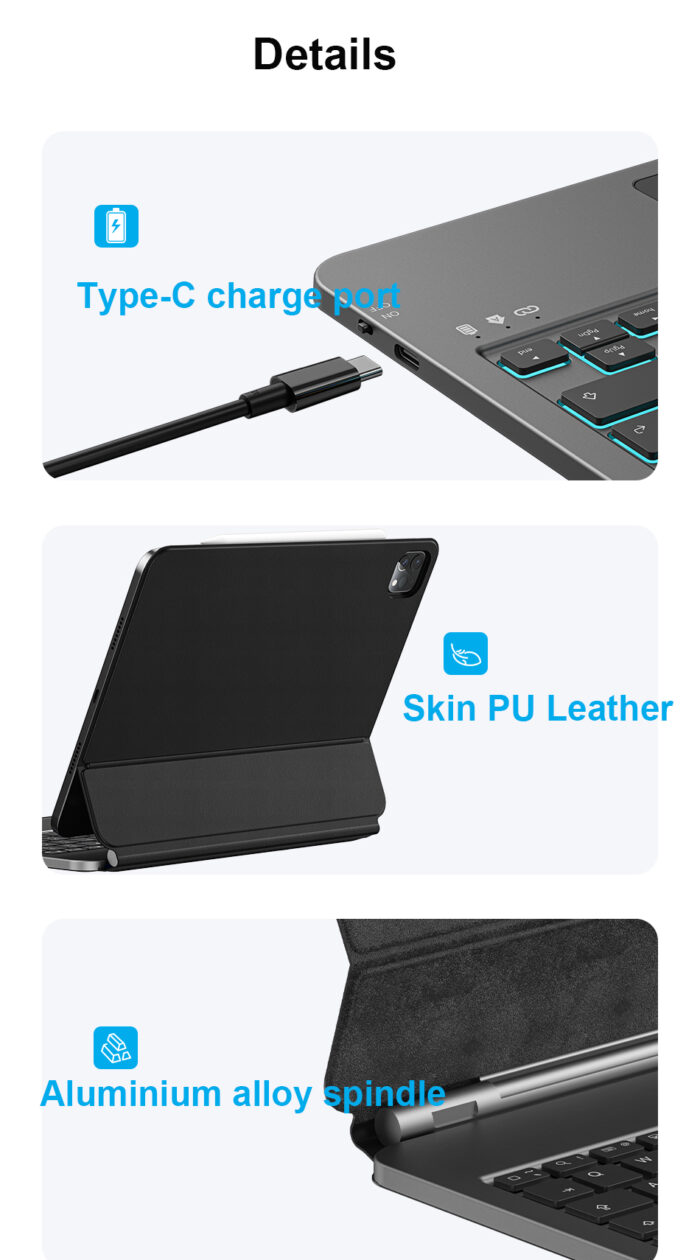 Wiwu - MK003 Magnetic Wireless iPad Keyboard - Type C 充電, 人造皮革, 鋁合金主軸