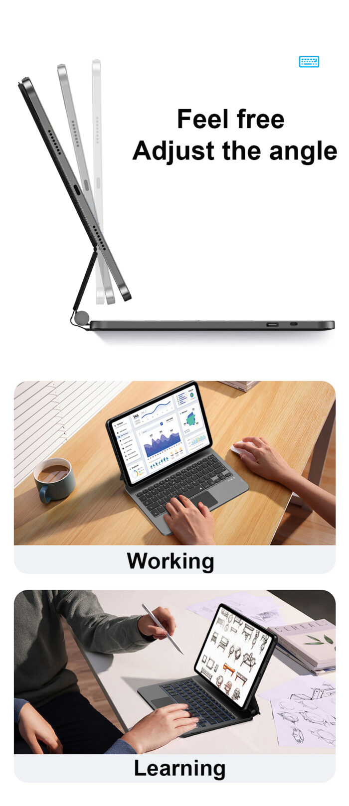 Wiwu - MK003 Magnetic Wireless iPad Keyboard - 可調節視野角度