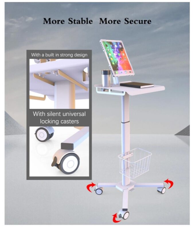 Peacemount MGS系列 醫療用手提電腦/平板移動工作站 - 設有滾輪鎖，避免不必要移動