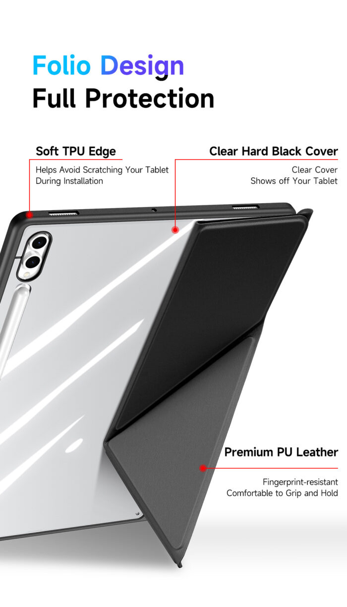 對開設計 全面保護 軟質 TPU 邊緣 透明硬黑封面