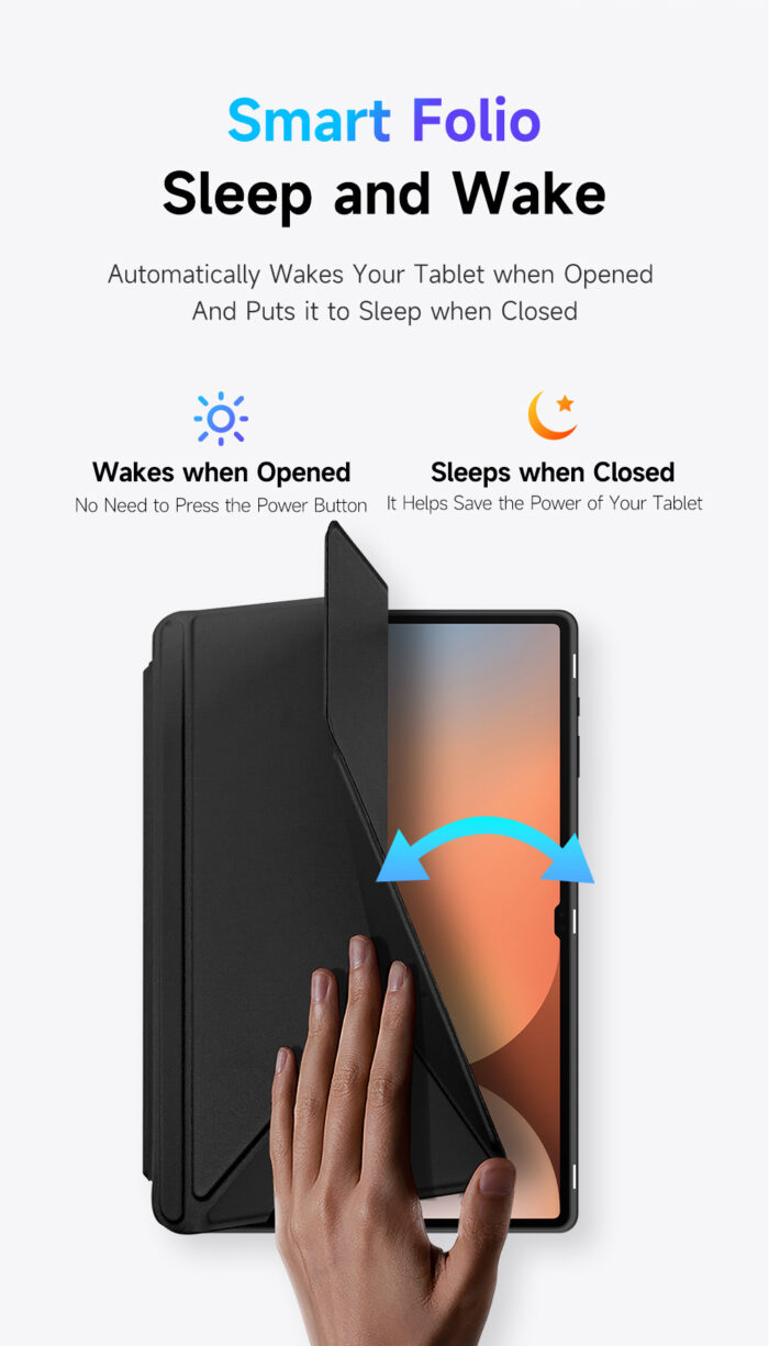 智慧翻蓋睡眠喚醒 開啟時自動喚醒平板電腦，合上時自動使其進入睡眠狀態