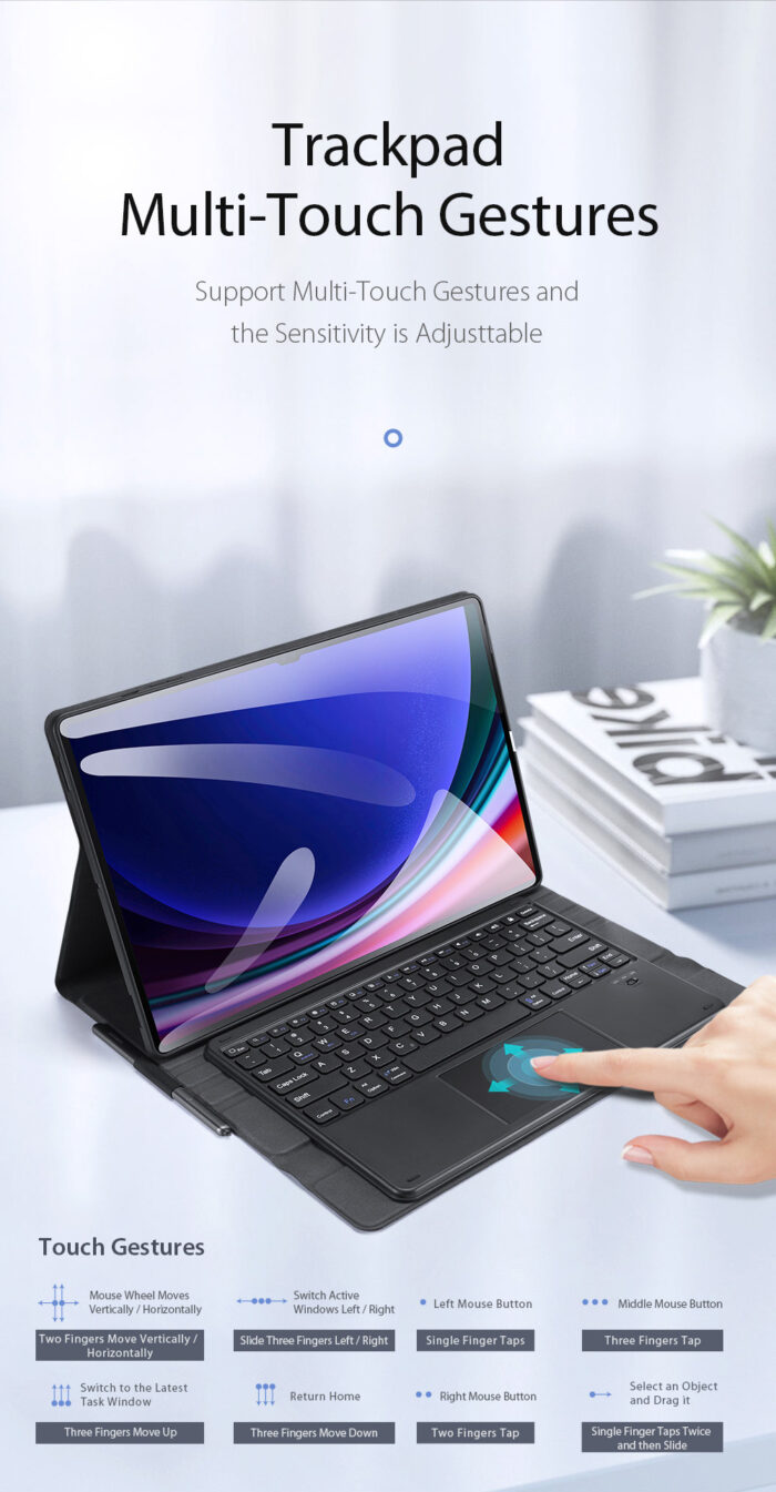Dux Ducis TK系列鍵盤保護殼 – 適用於Samsung Tab S11系列 觸控板多點觸控手勢 支援多點觸控手勢，靈敏度可調。
