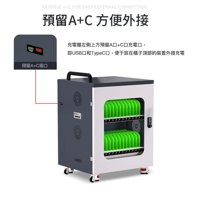 外置充電：櫃側上方設有額外USB A + Type C 2個充電口，方便外置充電。