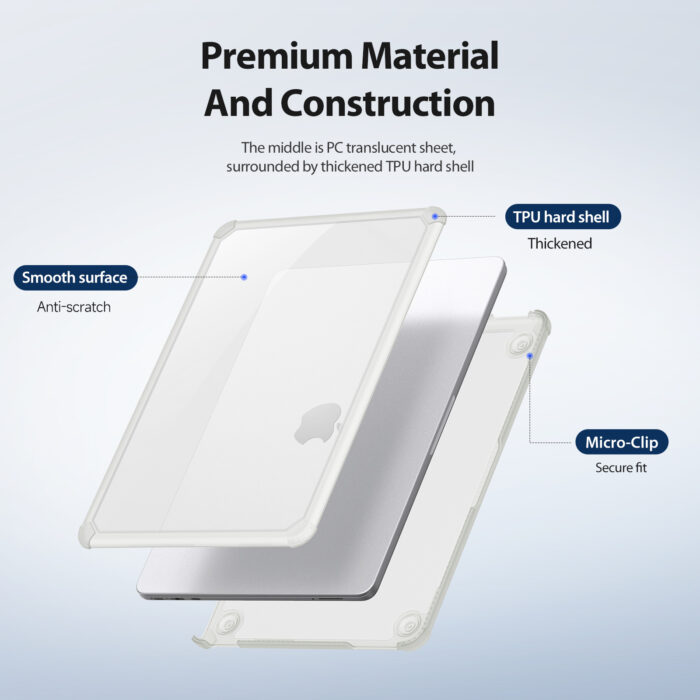 Dux Ducis MacBook Neo Transparent Case (透明/Transparent) - 優質材料和結構 中間層是PC半透明片，外層是加厚的TPU硬殼。