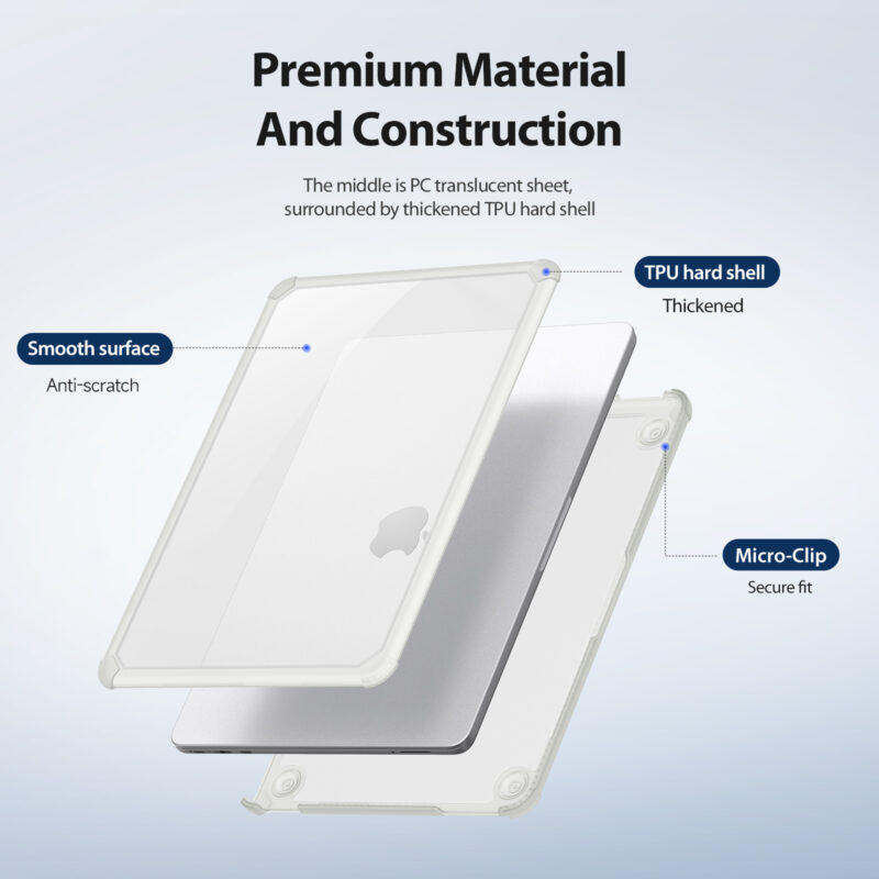 Dux Ducis MacBook Neo Transparent Case (透明/Transparent) - 優質材料和結構 中間層是PC半透明片，外層是加厚的TPU硬殼。